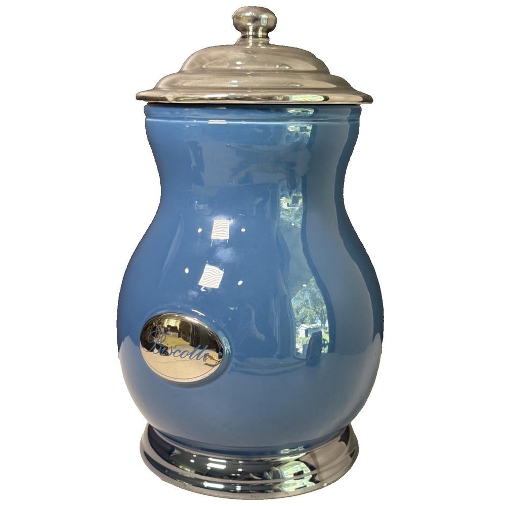 Blue & Silver Modern Biscotti Plastic Ring Seal Cookie Jar Storage